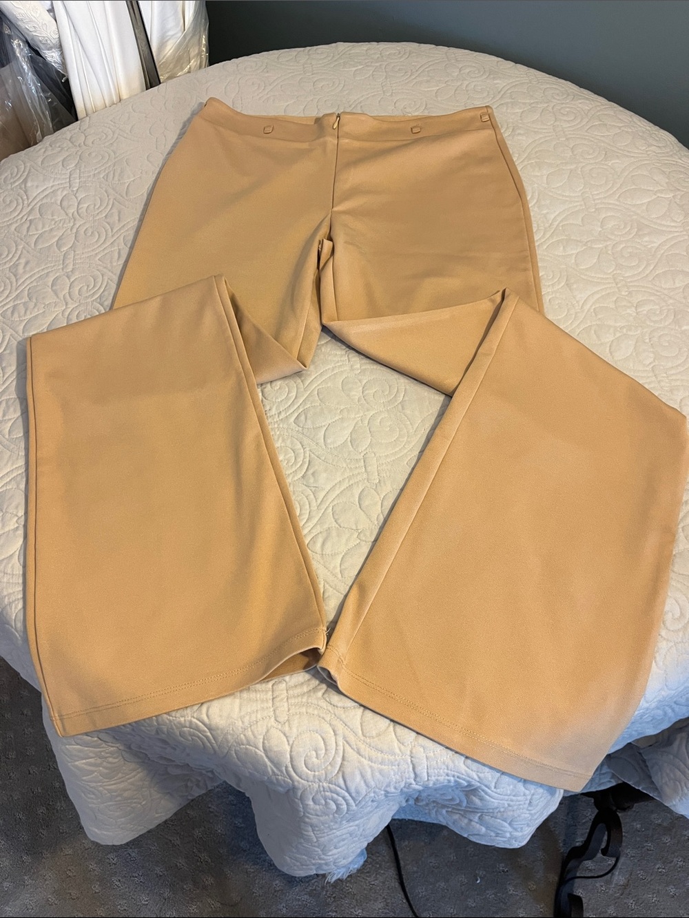 Neutral Beige Boot-Cut Pants with Flared Hem